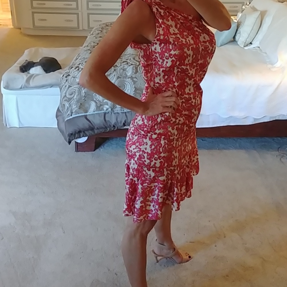Coral print one shoulder Dress